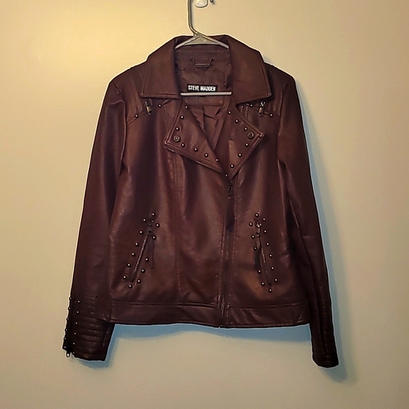 Steve Madden Jackets & Blazers - STEVE MADDEN Oxblood Burgundy Faux Leather Jacket women's large maroon studs zip